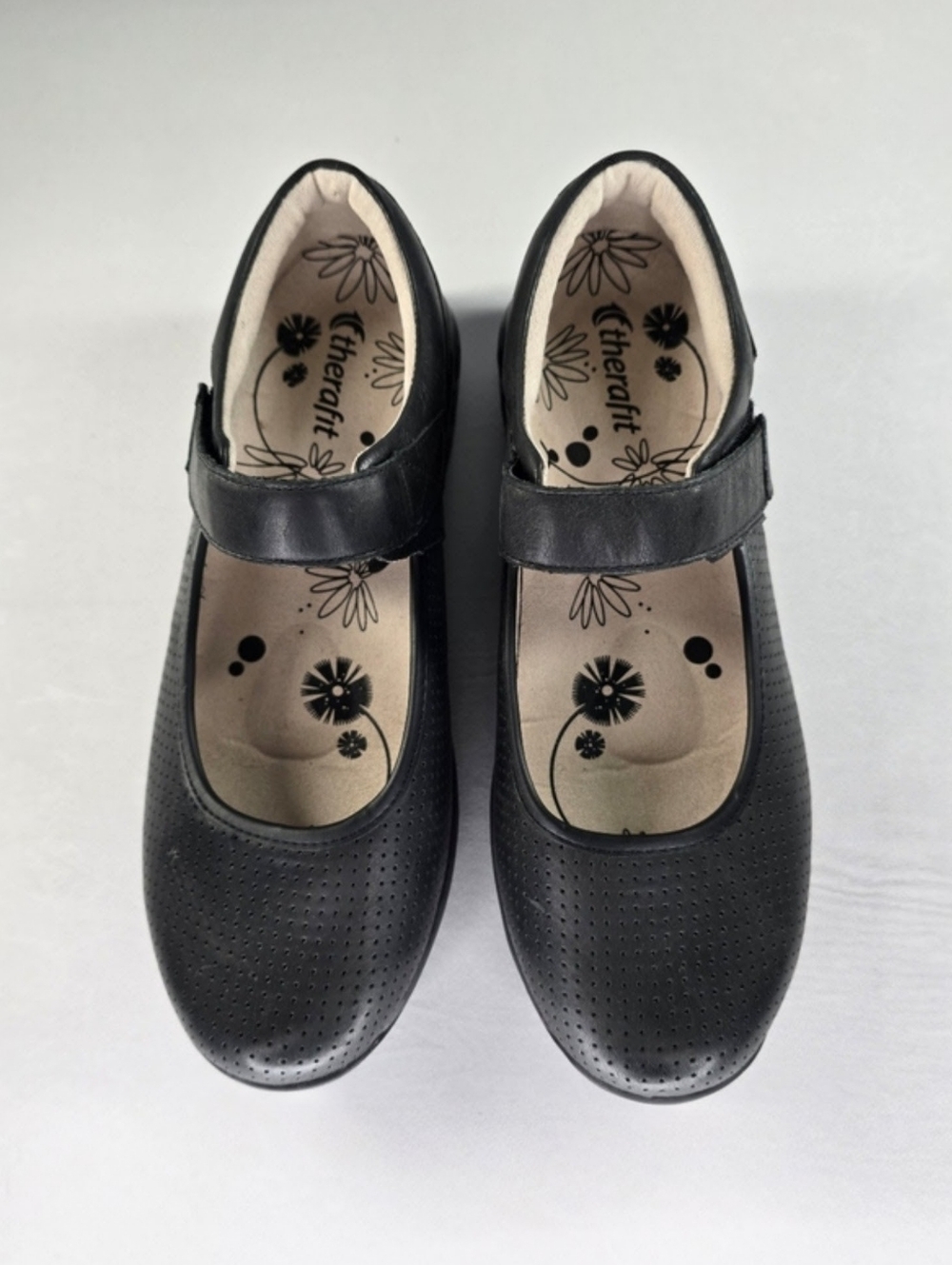 Therafit Black Leather Mary Jane Comfort Shoes EU 41 U.S. Size 10.5-11